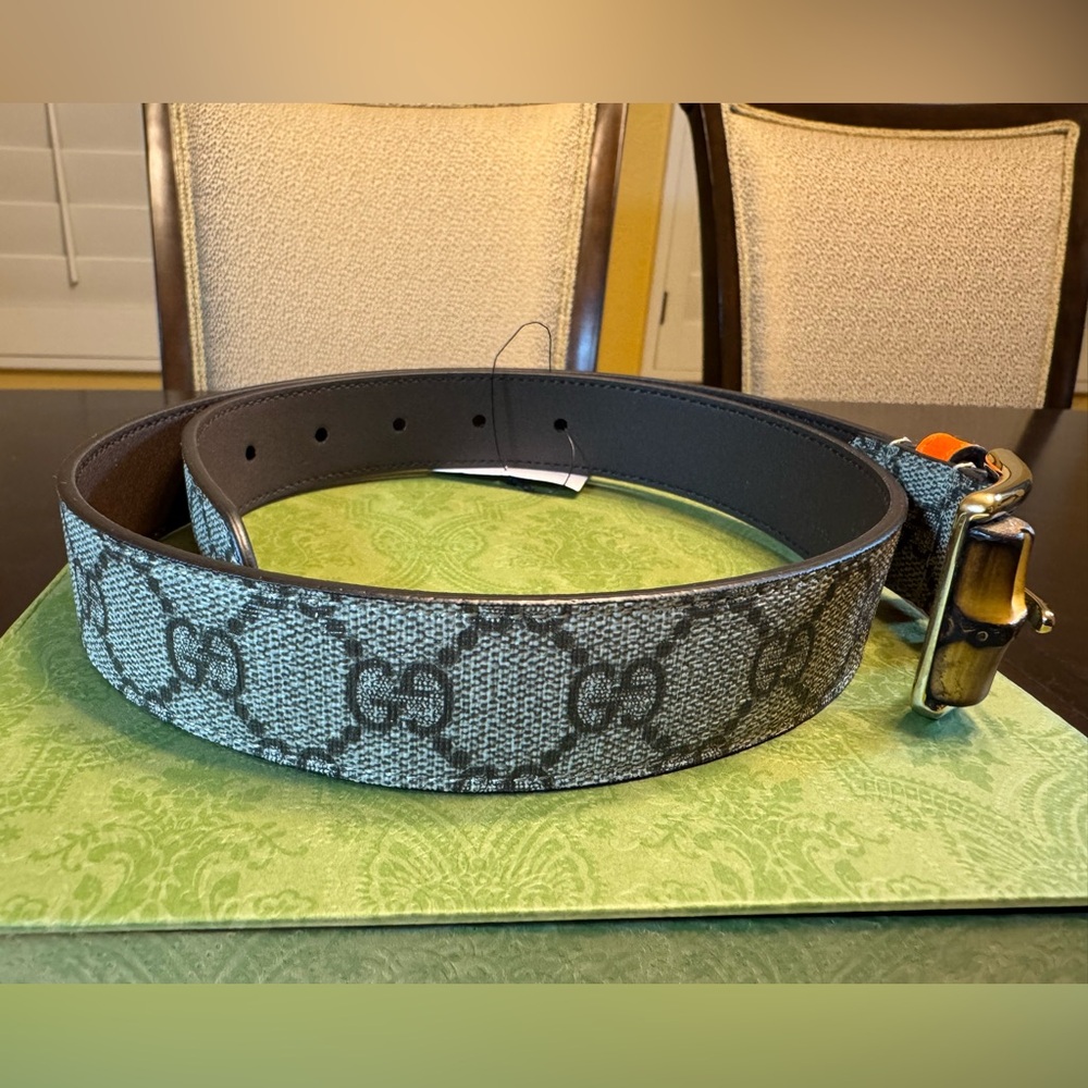 New Gucci Bamboo GG Supreme Logo Belt Size 28 / 70 cm Fits a Waist 26 - 30 - Picture 5 of 12